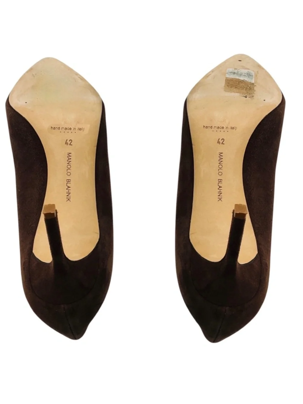 MANOLO BLAHNIK BROWN POINTED TOE SUEDE LEATHER PUMPS